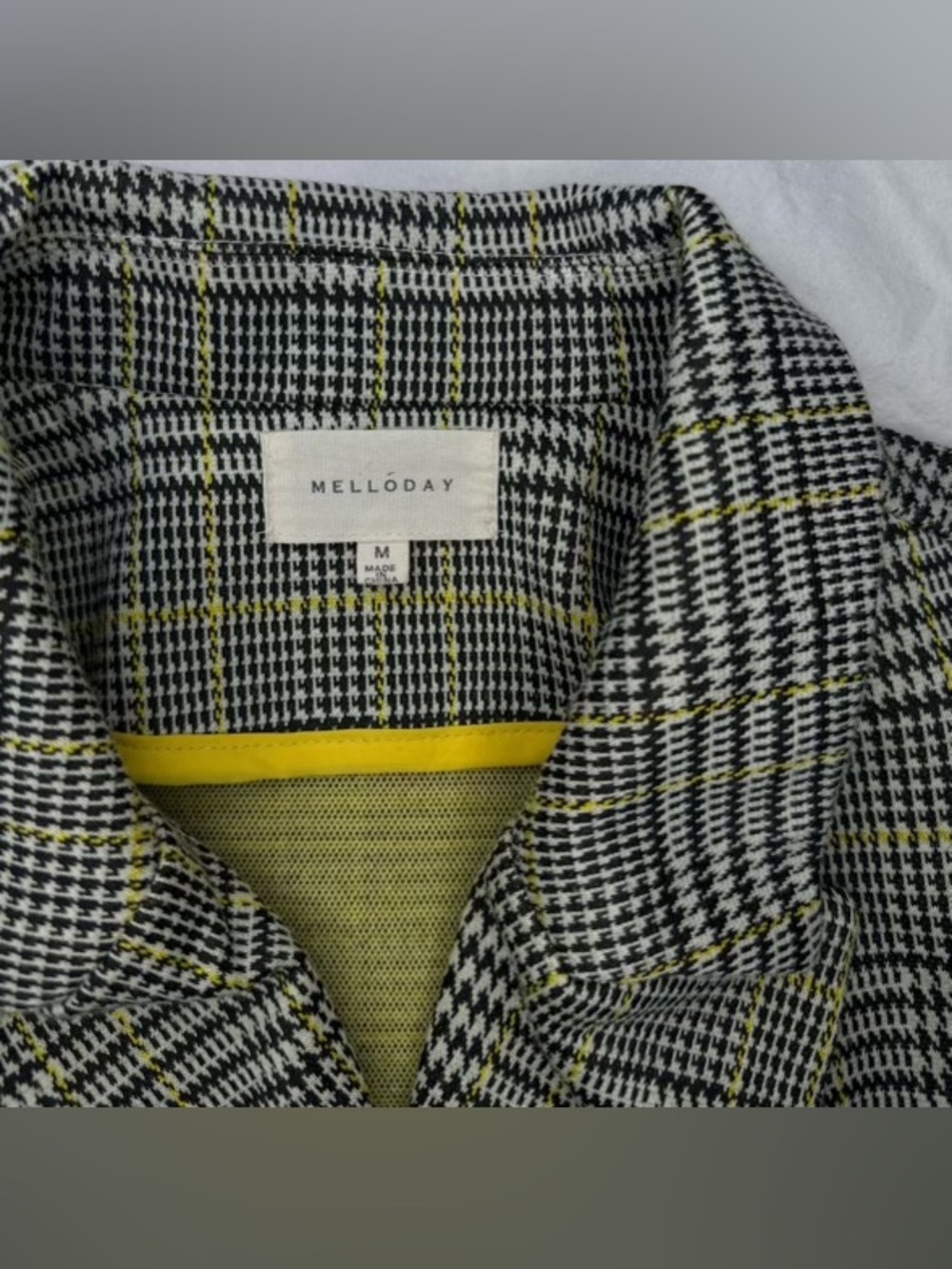 MELLODAY Plaid Trench Coat Yellow & Black Clueless • Back to School Medium - Picture 3 of 9